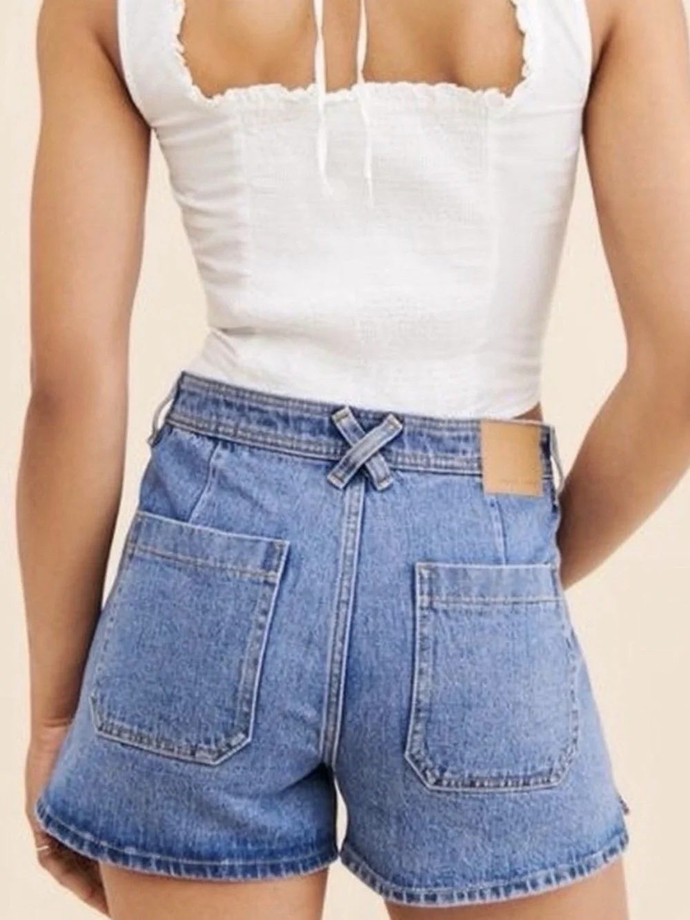 ANTHRO SEVENTY + MOCHI Mabel Retro Embroidered Patch Pocket Summer Denim Shorts - Picture 2 of 9